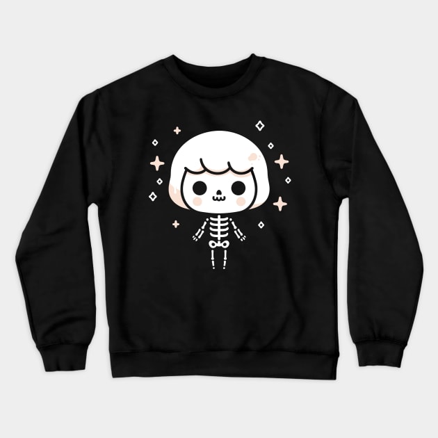 Cute Skeleton Girl with Short Hair | Kawaii Skeleton Design | Cute Halloween Crewneck Sweatshirt by Nora Liak